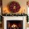 Lighted Christmas Wreath with Baubles, Berries, Leaves, Snowy Pine Needles (Red Hydrangea) 5"D x 24"W x 24"H